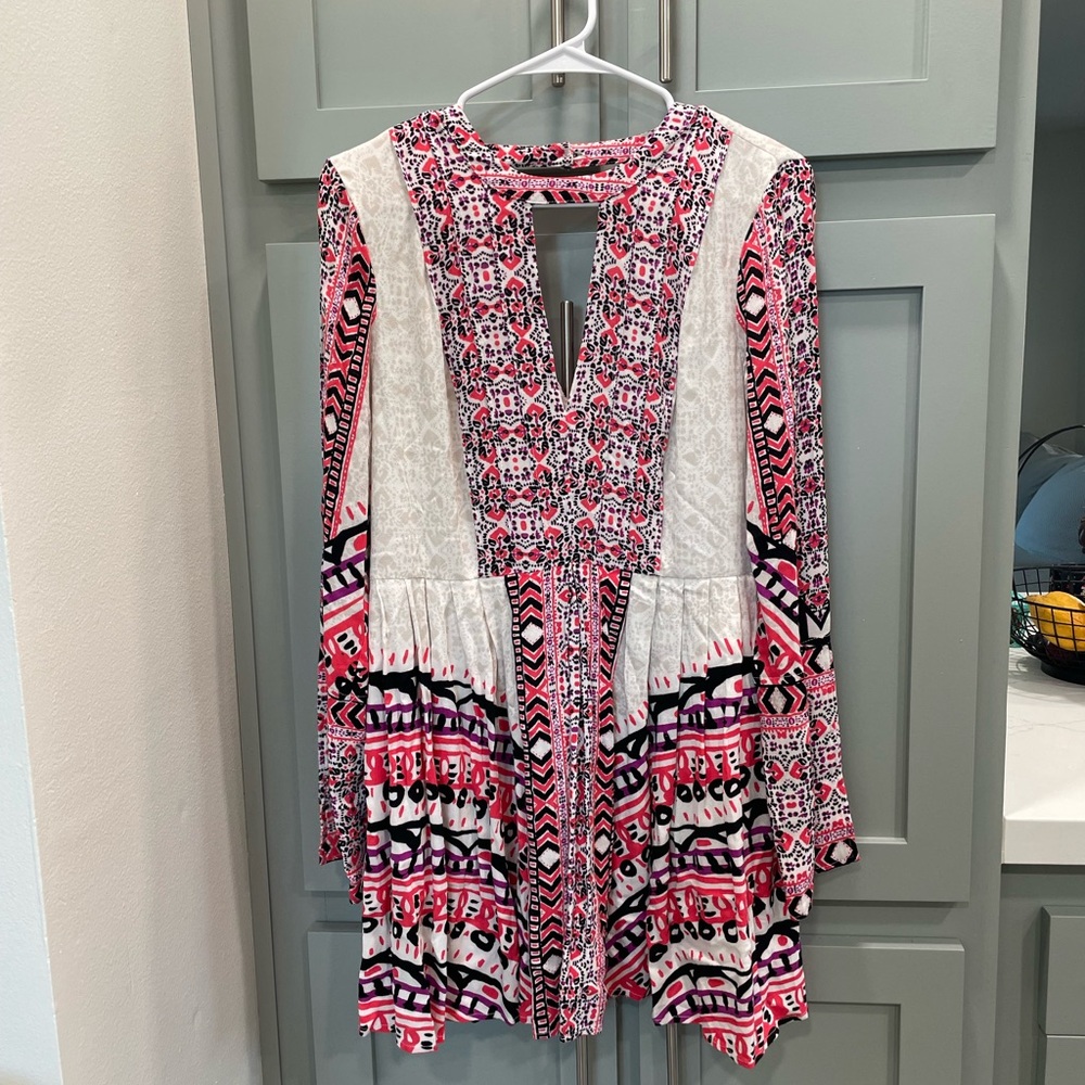 Free People Pink, Black & White Printed Boho Dress